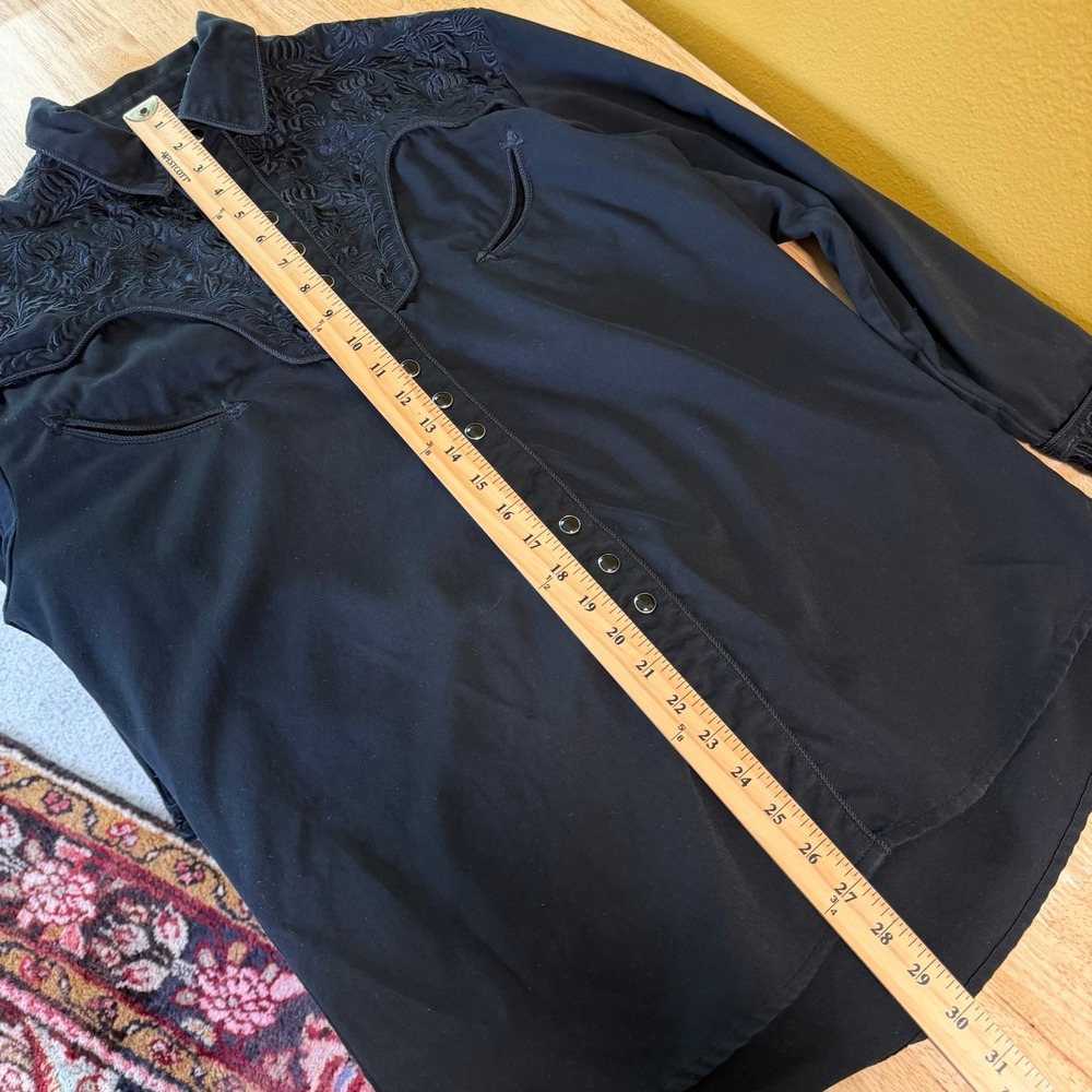 Scully Gunfighter Floral Embroidered Shirt Size M Black Western Snap Button - Picture 12 of 14
